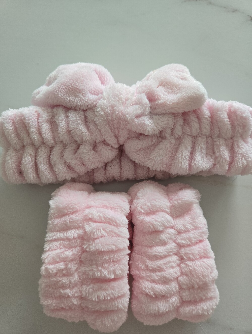 Plush Pink Bow Headband and Wrist Cuffs Set - Kids